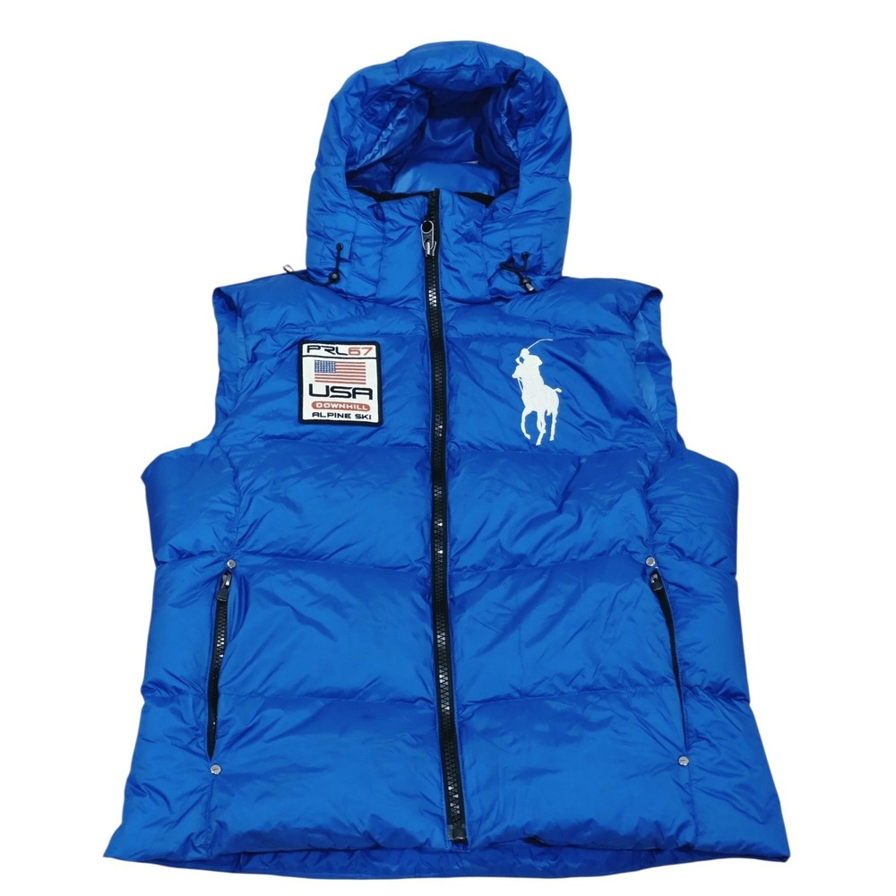 Polo Ralph Lauren PRL 67 USA Alpine Ski Down Puffer Vest Men's M Blue Hooded